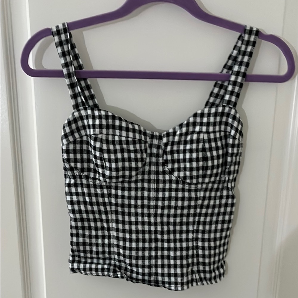 Reformation Black and White Checkered Blouse